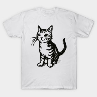 Stick figure cat in black ink T-Shirt